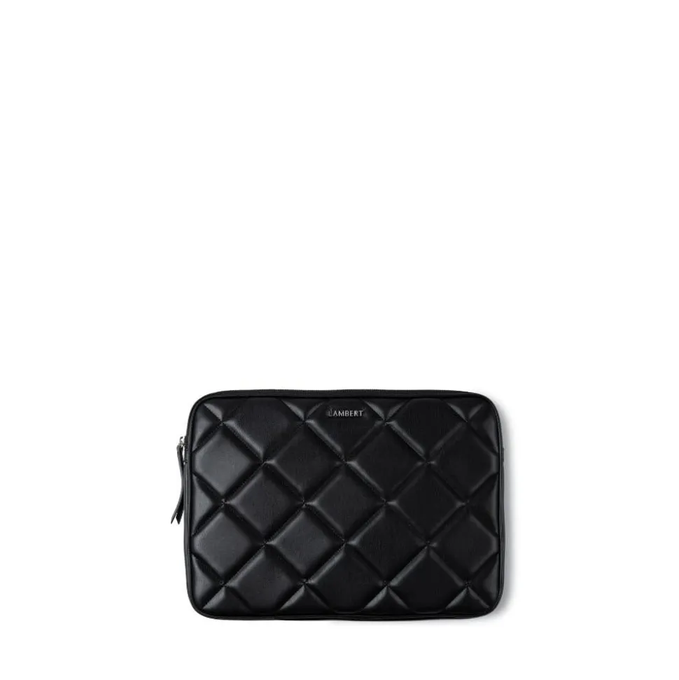 La Jasmyn - Pochette d’ordinateur matelassée en cuir vegan noire (16 pouces)