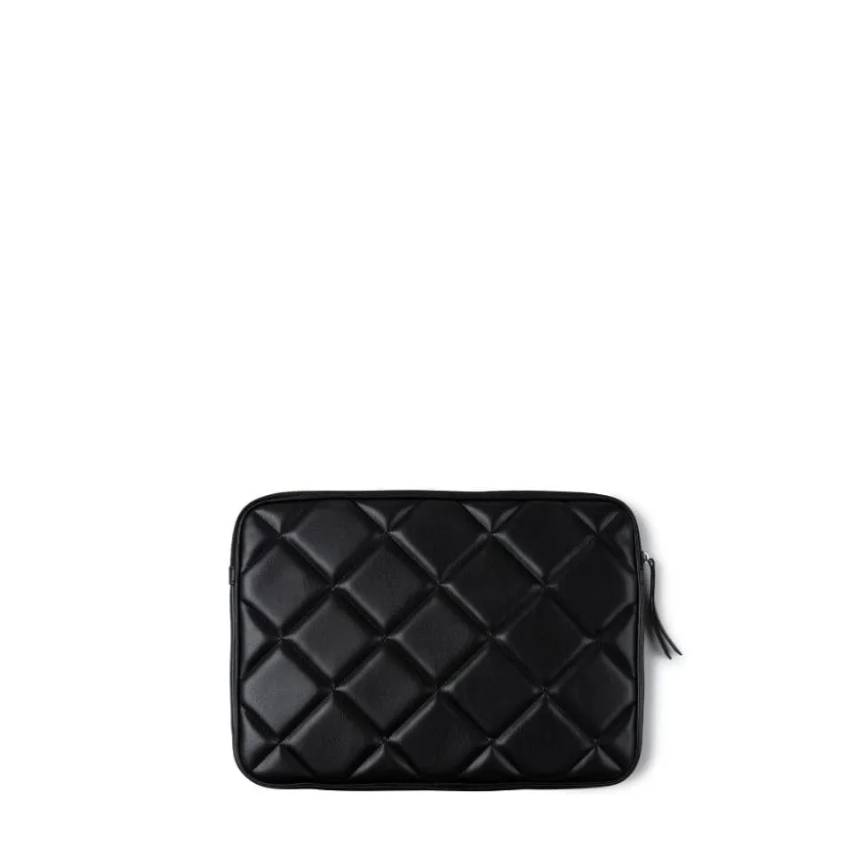 La Jasmyn - Pochette d’ordinateur matelassée en cuir vegan noire (16 pouces)