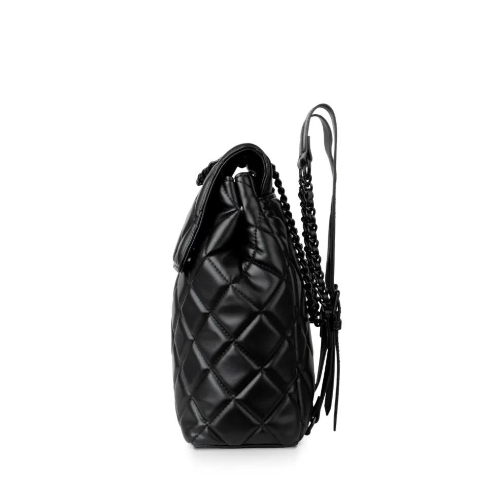 Le Sadie - Sac à dos 2-en-1 matelassé en cuir vegan noir