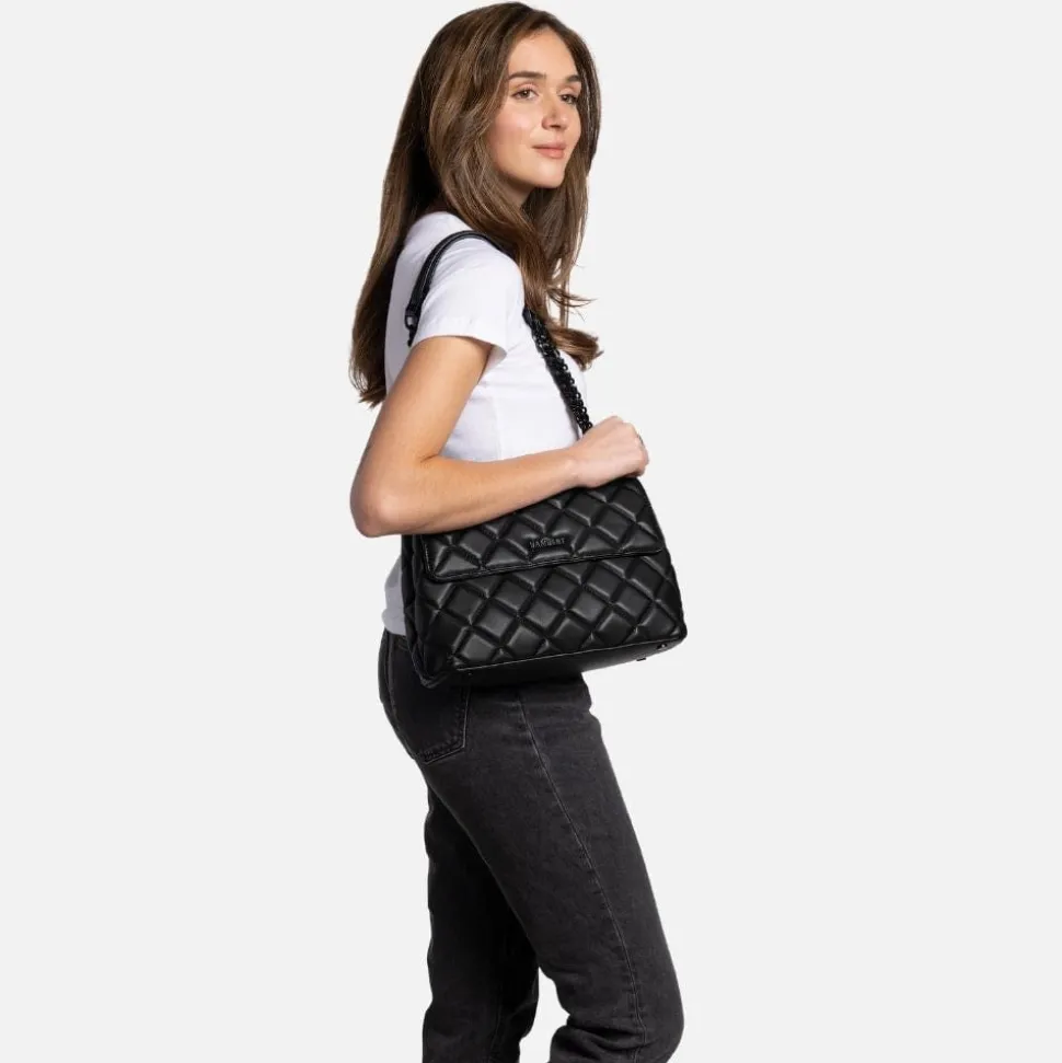Le Sofia - Sac à main 2-en-1 matelassé en cuir vegan noir